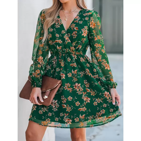 imageCUPSHE Womens Floral Print Chiffon ALine Mini Dress Long Peasant SleevesGreen Floral