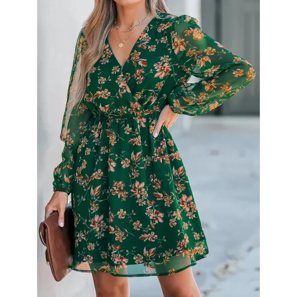 imageCUPSHE Womens Floral Print Chiffon ALine Mini Dress Long Peasant SleevesGreen Floral