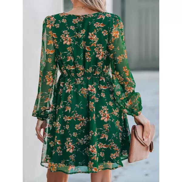 imageCUPSHE Womens Floral Print Chiffon ALine Mini Dress Long Peasant SleevesGreen Floral