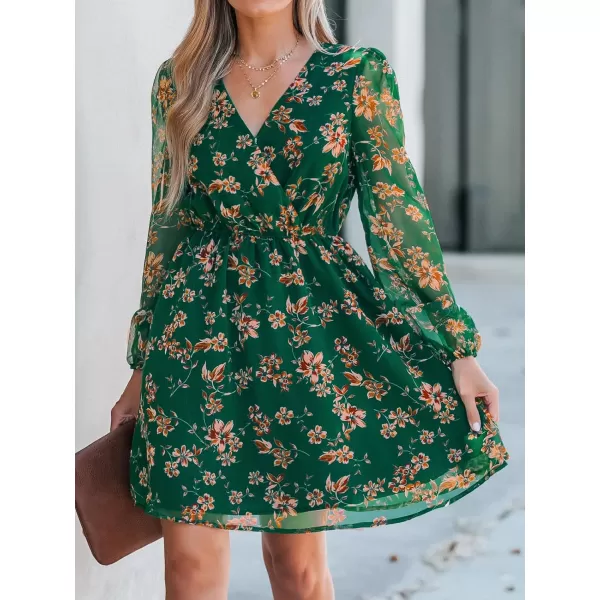 imageCUPSHE Womens Floral Print Chiffon ALine Mini Dress Long Peasant SleevesGreen Floral