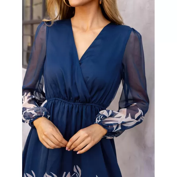 imageCUPSHE Womens Floral Print Chiffon ALine Mini Dress Long Peasant SleevesMidnight Blue Floral