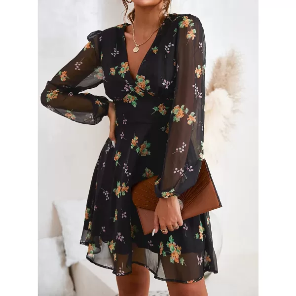 imageCUPSHE Womens Floral Print Chiffon ALine Mini Dress Long Peasant SleevesMulticoloured