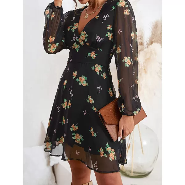 imageCUPSHE Womens Floral Print Chiffon ALine Mini Dress Long Peasant SleevesMulticoloured