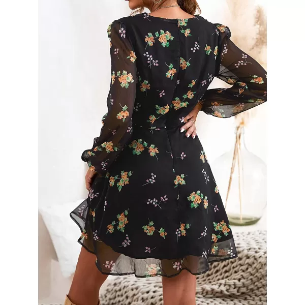 imageCUPSHE Womens Floral Print Chiffon ALine Mini Dress Long Peasant SleevesMulticoloured