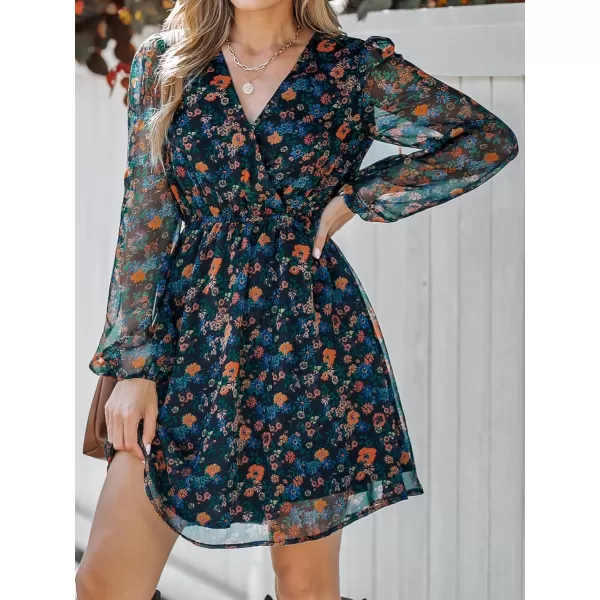 imageCUPSHE Womens Floral Print Chiffon ALine Mini Dress Long Peasant SleevesNavy Floral
