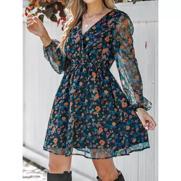 imageCUPSHE Womens Floral Print Chiffon ALine Mini Dress Long Peasant SleevesNavy Floral