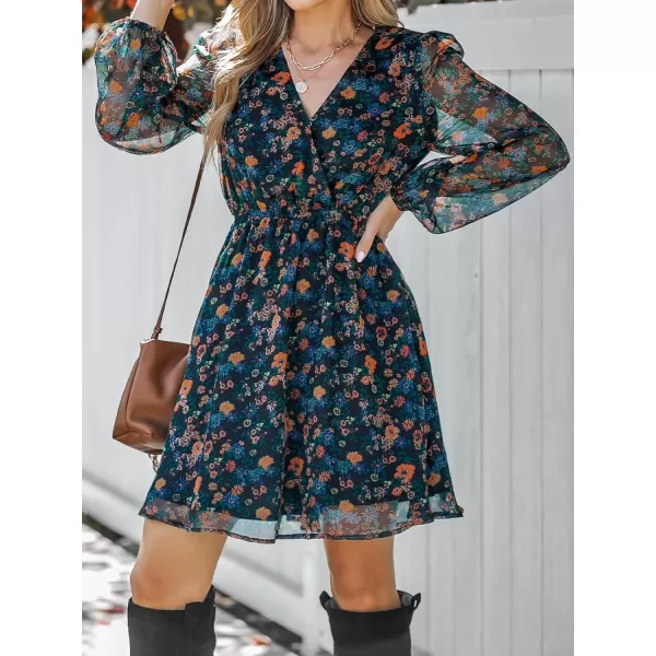imageCUPSHE Womens Floral Print Chiffon ALine Mini Dress Long Peasant SleevesNavy Floral