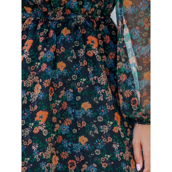 imageCUPSHE Womens Floral Print Chiffon ALine Mini Dress Long Peasant SleevesNavy Floral
