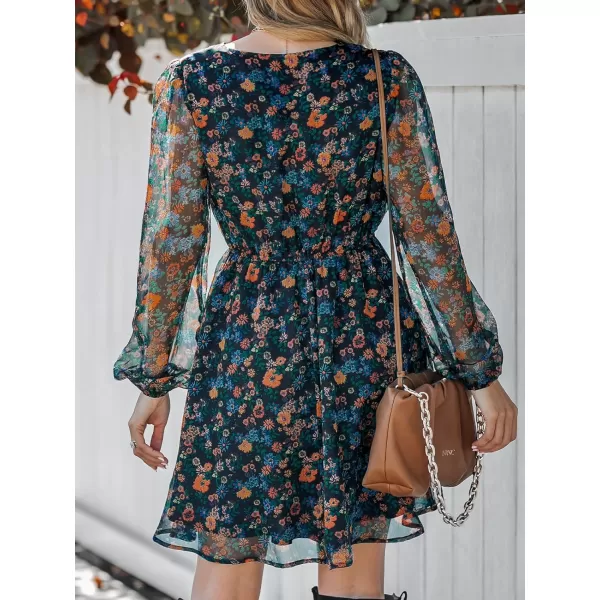 imageCUPSHE Womens Floral Print Chiffon ALine Mini Dress Long Peasant SleevesNavy Floral
