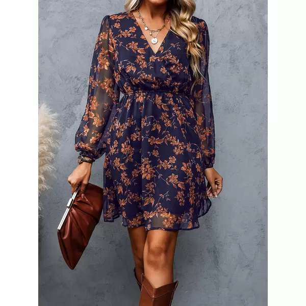 imageCUPSHE Womens Floral Print Chiffon ALine Mini Dress Long Peasant SleevesNavy2