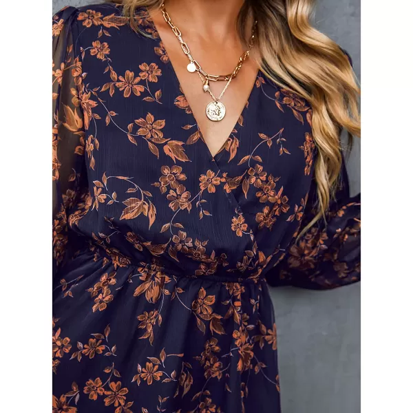 imageCUPSHE Womens Floral Print Chiffon ALine Mini Dress Long Peasant SleevesNavy2