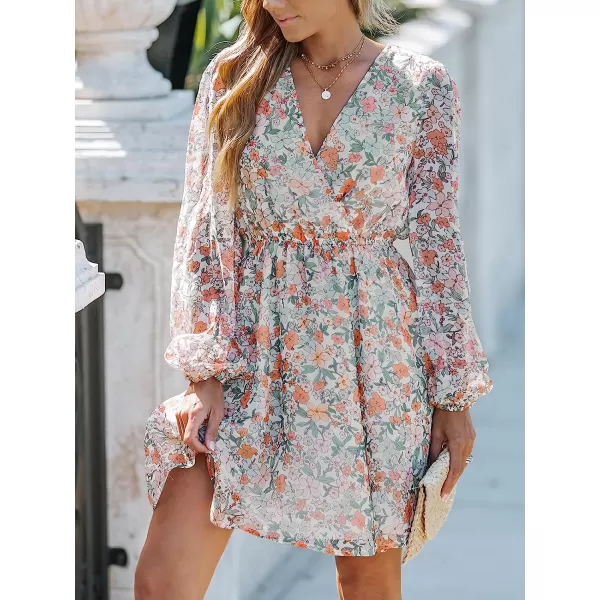 imageCUPSHE Womens Floral Print Chiffon ALine Mini Dress Long Peasant SleevesOrange Floral