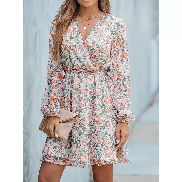 imageCUPSHE Womens Floral Print Chiffon ALine Mini Dress Long Peasant SleevesOrange Floral