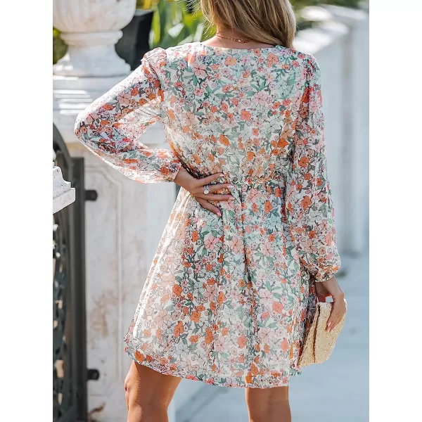 imageCUPSHE Womens Floral Print Chiffon ALine Mini Dress Long Peasant SleevesOrange Floral