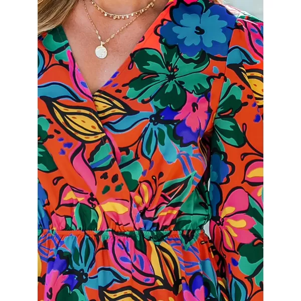 imageCUPSHE Womens Floral Print Chiffon ALine Mini Dress Long Peasant SleevesRedampblue Floral