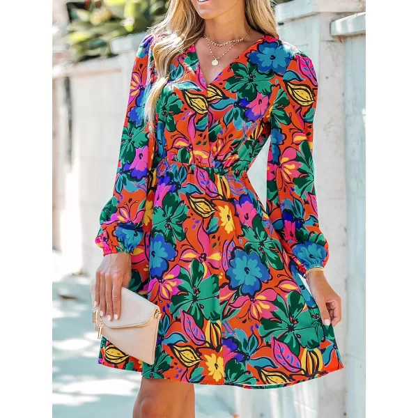 imageCUPSHE Womens Floral Print Chiffon ALine Mini Dress Long Peasant SleevesRedampblue Floral