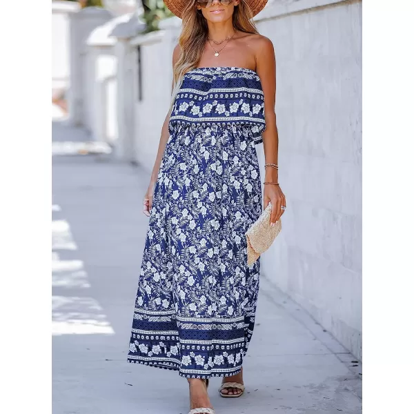 imageCUPSHE Womens Floral Print Foldover Tube Dress Sleeveless Dress with Straight NeckBlue Floral