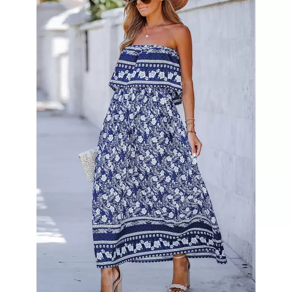 imageCUPSHE Womens Floral Print Foldover Tube Dress Sleeveless Dress with Straight NeckBlue Floral