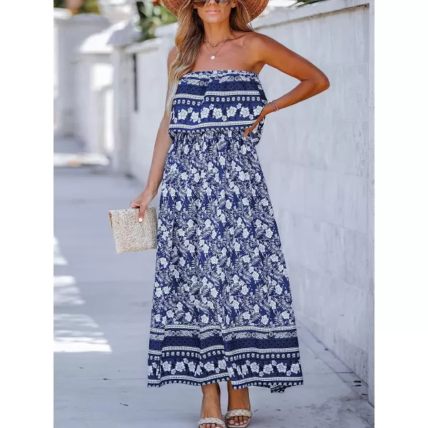 imageCUPSHE Womens Floral Print Foldover Tube Dress Sleeveless Dress with Straight NeckBlue Floral