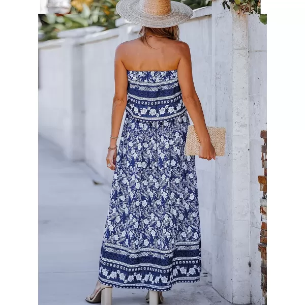 imageCUPSHE Womens Floral Print Foldover Tube Dress Sleeveless Dress with Straight NeckBlue Floral