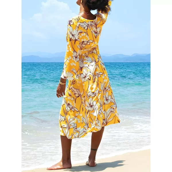 imageCUPSHE Womens Floral Print Long Sleeve VNeck Ankle Length DressMulticoloured
