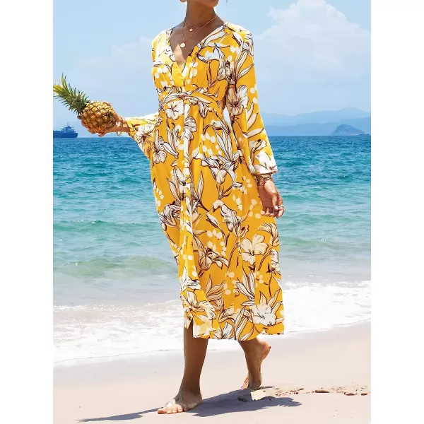 imageCUPSHE Womens Floral Print Long Sleeve VNeck Ankle Length DressMulticoloured