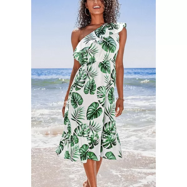 imageCUPSHE Womens Floral Print One Shoulder Ruffle Ankle Length DressWhite