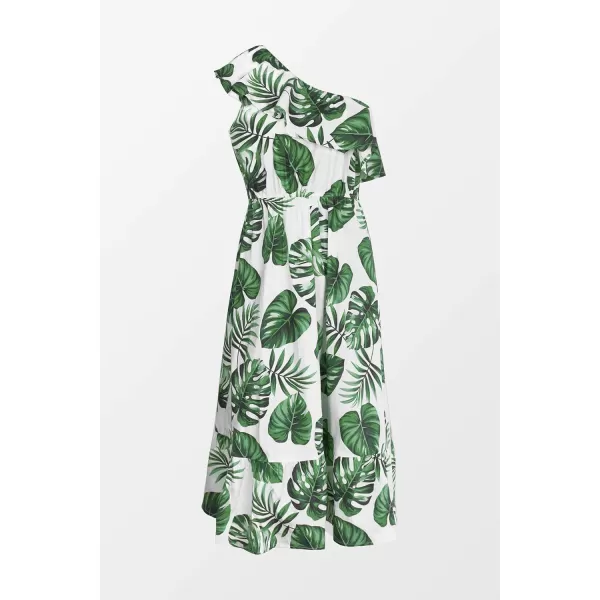 imageCUPSHE Womens Floral Print One Shoulder Ruffle Ankle Length DressWhite