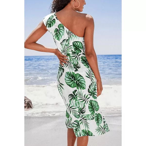 imageCUPSHE Womens Floral Print One Shoulder Ruffle Ankle Length DressWhite