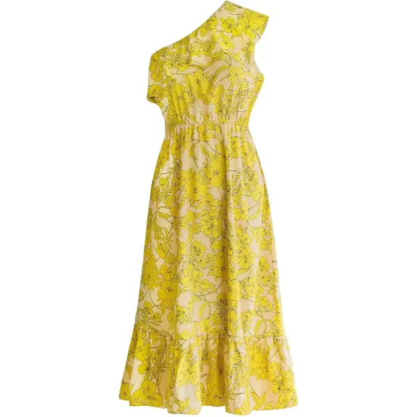 imageCUPSHE Womens Floral Print One Shoulder Ruffle Ankle Length DressYellow