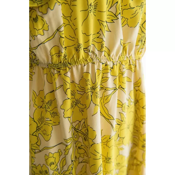imageCUPSHE Womens Floral Print One Shoulder Ruffle Ankle Length DressYellow