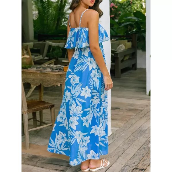 imageCUPSHE Womens Floral Print Sleeveless Dress Flounce Formal Dress Cami Straps Maxi DressBlue