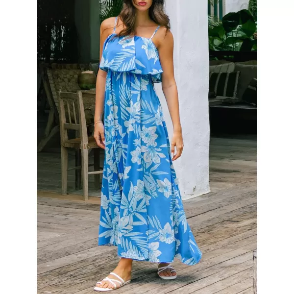 imageCUPSHE Womens Floral Print Sleeveless Dress Flounce Formal Dress Cami Straps Maxi DressBlue