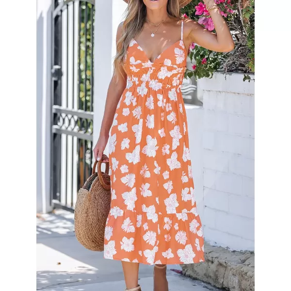imageCUPSHE Womens Floral Print Sleeveless Short Dress V Neck Midi Cami DressOrange