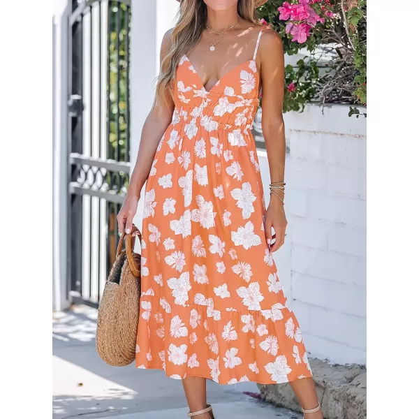 imageCUPSHE Womens Floral Print Sleeveless Short Dress V Neck Midi Cami DressOrange