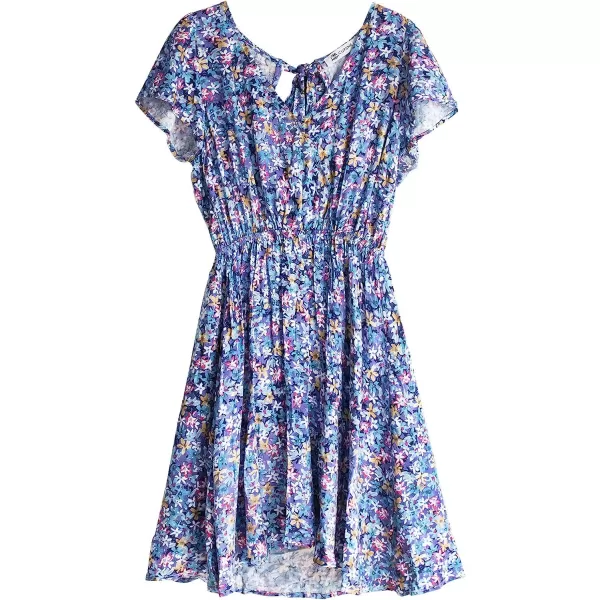 imageCUPSHE Womens Floral Print Tie Cutout Short Sleeves DressMulticolored