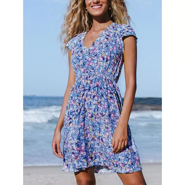 imageCUPSHE Womens Floral Print Tie Cutout Short Sleeves DressMulticolored