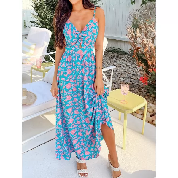 imageCUPSHE Womens Floral Print Twisted Cami Maxi Dress VNeck Sleeveless DressBlue Floral