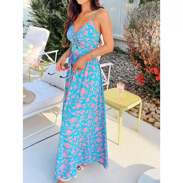 imageCUPSHE Womens Floral Print Twisted Cami Maxi Dress VNeck Sleeveless DressBlue Floral