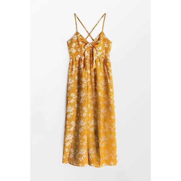 imageCUPSHE Womens Floral Print V Neck Sleeveless Button Mid Calf DressYellow