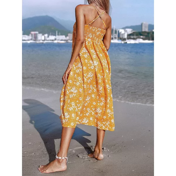 imageCUPSHE Womens Floral Print V Neck Sleeveless Button Mid Calf DressYellow
