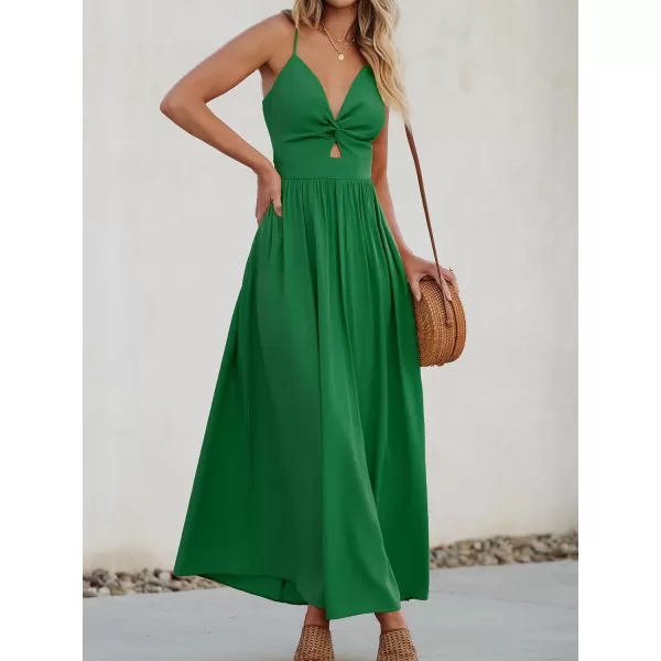 imageCUPSHE Womens Floral Print V Neck Sleeveless Long Dress Adjustable Cami Maxi DressGreen