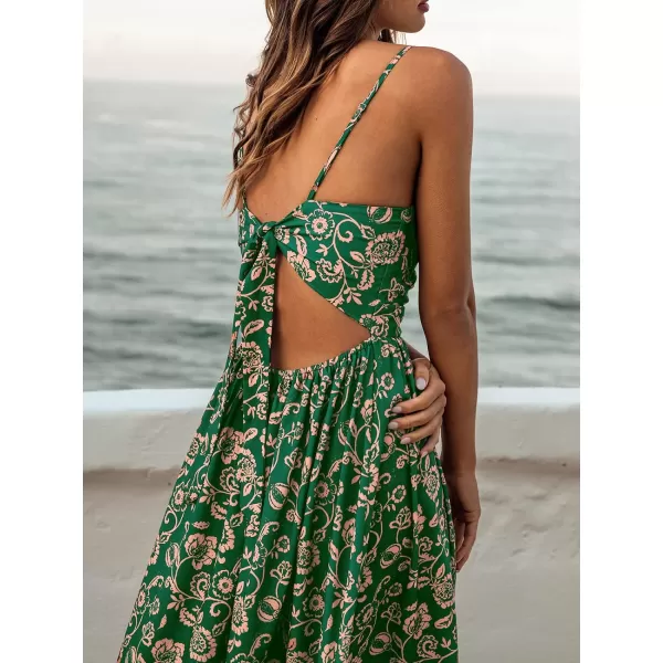 imageCUPSHE Womens Floral Print V Neck Sleeveless Long Dress Adjustable Cami Maxi DressGreen Floral