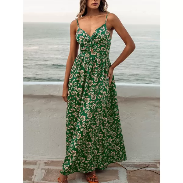 imageCUPSHE Womens Floral Print V Neck Sleeveless Long Dress Adjustable Cami Maxi DressGreen Floral