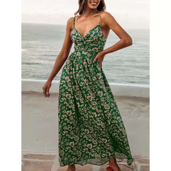 imageCUPSHE Womens Floral Print V Neck Sleeveless Long Dress Adjustable Cami Maxi DressGreen Floral