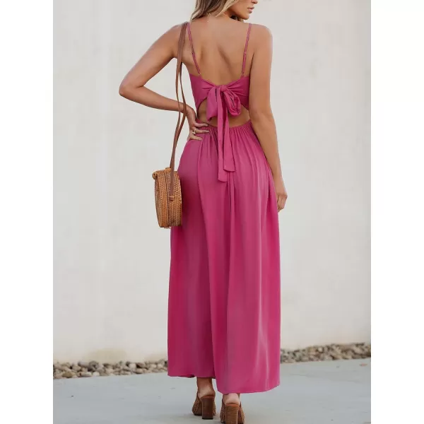 imageCUPSHE Womens Floral Print V Neck Sleeveless Long Dress Adjustable Cami Maxi DressHot Pink