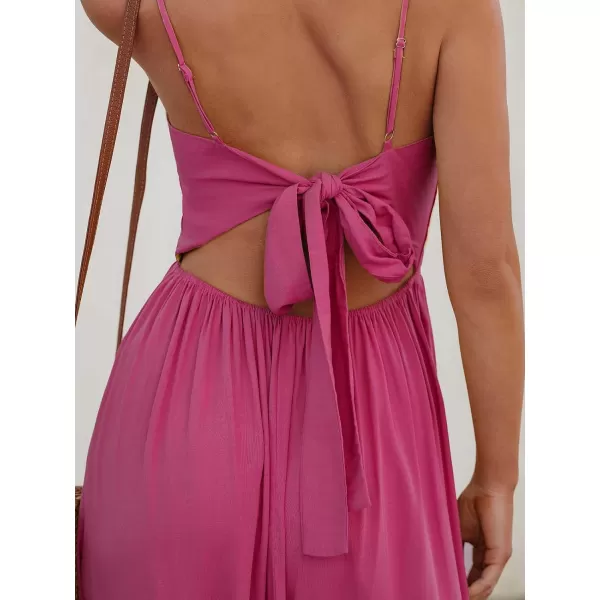imageCUPSHE Womens Floral Print V Neck Sleeveless Long Dress Adjustable Cami Maxi DressHot Pink