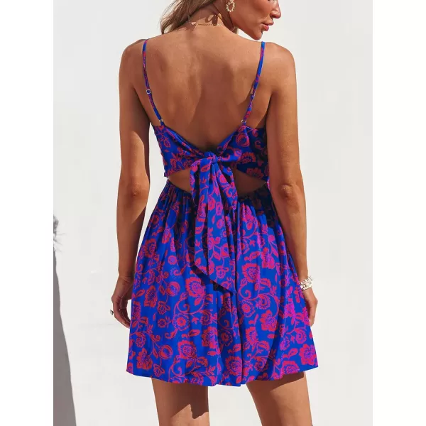 imageCUPSHE Womens Floral Print V Neck Sleeveless Long Dress Adjustable Cami Maxi DressMini Blue