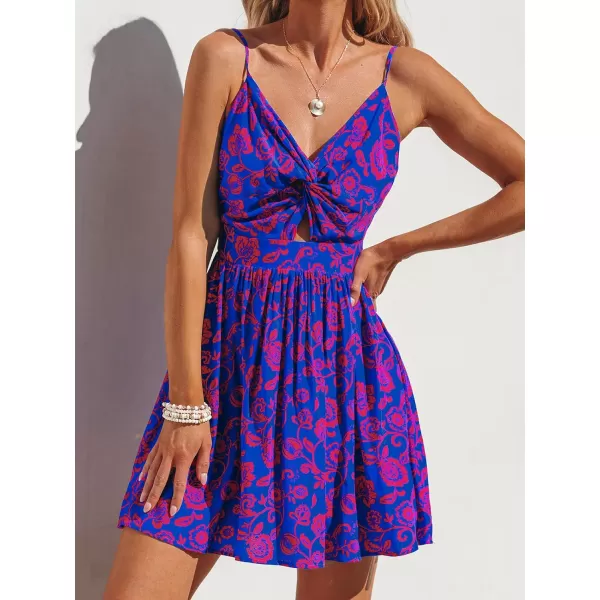 imageCUPSHE Womens Floral Print V Neck Sleeveless Long Dress Adjustable Cami Maxi DressMini Blue