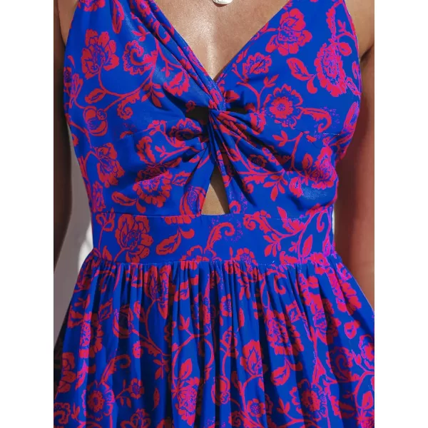 imageCUPSHE Womens Floral Print V Neck Sleeveless Long Dress Adjustable Cami Maxi DressMini Blue